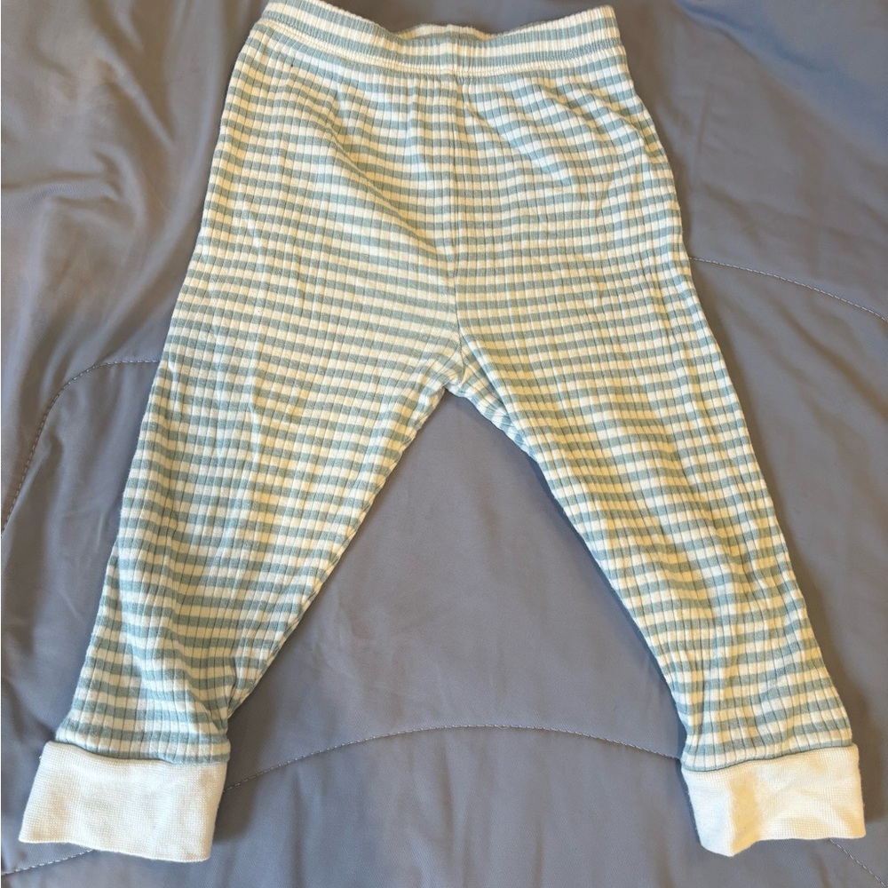 Blue and White Striped Pajama Bottoms with Elastic Cuffs